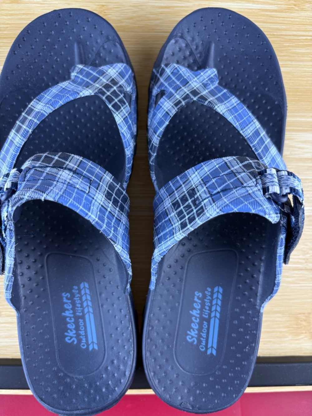 Skechers Women's Outdoor Lifestyle Slip-On Sandals Blue Plaid Size 9 - Picture 8 of 10